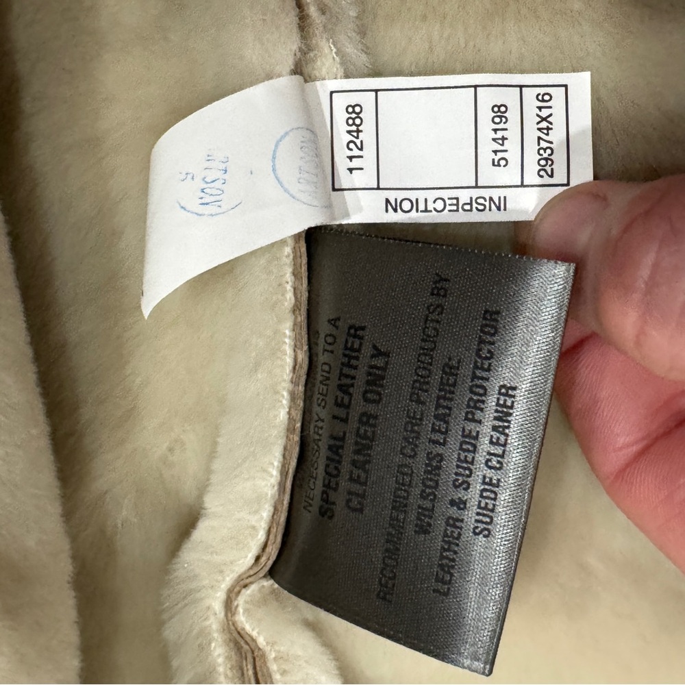 Wilsons Leather Tan Suede Coat Ivory Faux Fur Lined Hooded Jacket Womens 1X - Picture 15 of 15
